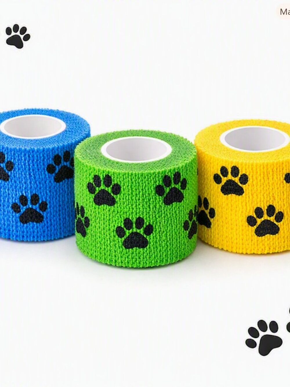 Paw Pet Wrap Self-Adhesive 3 Piece Set- Blue, Green, Yellow
